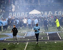The Final Cannon Signals Victory.
The Rams march together across midfield, unified and energized as the band plays behind them. The Final Cannon Signals Victory