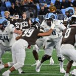 URI OL line did a good job overall protecting Devin - but when the receivers down the field were covered, Brown was able to shed blockers and pressure Farrell.  Devin passed for 15 first downs!