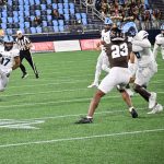 RB Brendan Barrow on the option from Devin Farrell.  Barrow picked up 13 yards on this play demonstrating his speed on the outside.  He ended up with 3 carries for 25 yards.