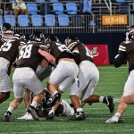 Brown made a big effort to hold up URI players and then gang tackle while trying to dislodge the ball, it was a strategy that paid off, as RI had two fumbles after catches.
