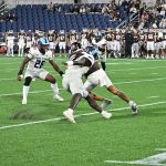 URI #26 = Rohan Davy LB led the team with 11 tackles including 1 sack.  #53, Moses Meus was involved with six tackles, coming off a career high of 18 last week against Western Michigan.