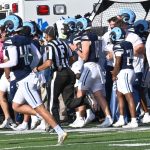 Celebration Time!  Rhode Island goes ahead by two scores with under a minute to go in the game.