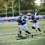 Early in the first quarter, #3 Trey Lubin (TN Tech) sets the edge against the roll out running QB from UNH.