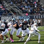 Number 65, Christian Smith from Rumson, NJ (Merrimack) played a big role for the OL rushing game blocking scheme.