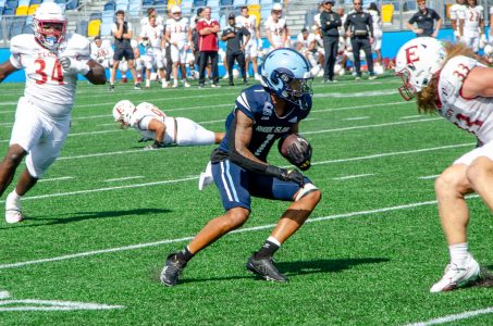One on one...no chance my friend. Marquis later caught a TD from Tyler Budge in the 4th quarter. On this play in the open field Buchanan delighted the crowd with the catch and shifty run.